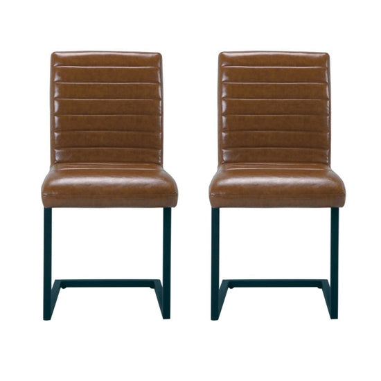 Montana Brown Faux Leather Dining Chairs In Pair