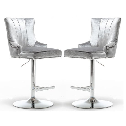 Montpellier Shimmer Grey Velvet Gas Lift Bar Stool In Pair