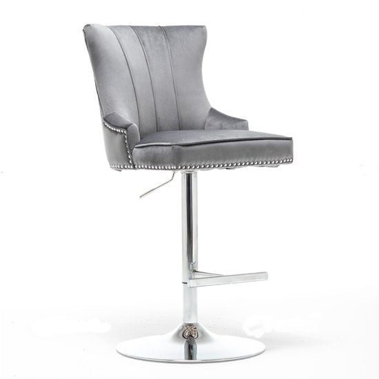 Montpellier Velvet Gas Lift Bar Stool In Dark Grey