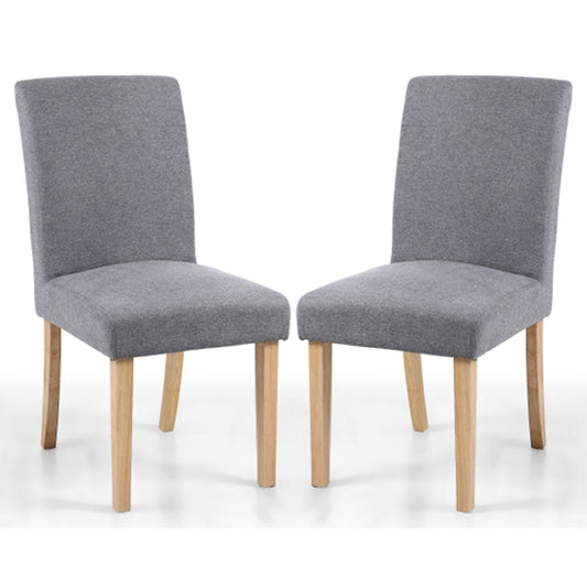 Morton Dark Grey Linen Effect Dining Chairs With Natural Legs In Pair