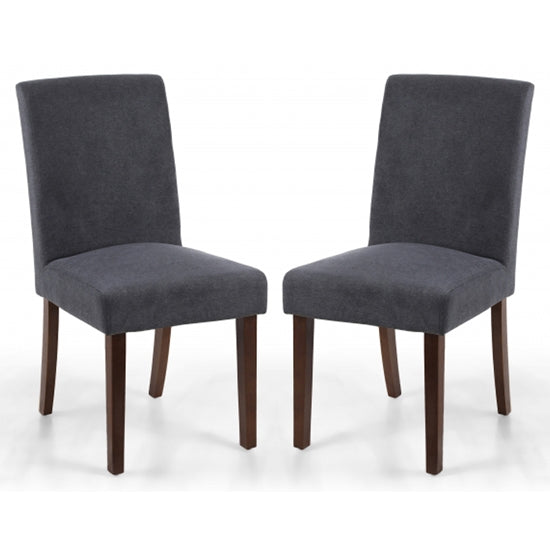 Morton Dark Grey Linen Effect Dining Chairs With Walnut Legs In Pair
