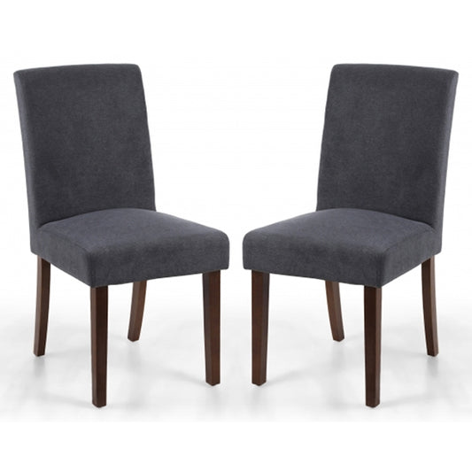 Morton Dark Grey Linen Effect Dining Chairs With Walnut Legs In Pair