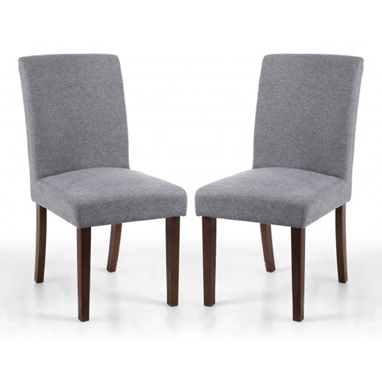 Morton Light Grey Linen Effect Dining Chairs With Walnut Legs In Pair