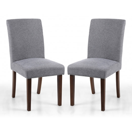 Morton Light Grey Linen Effect Dining Chairs With Walnut Legs In Pair