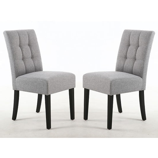 Moseley Silver Grey Fabric Dining Chairs In Pair With Black Legs