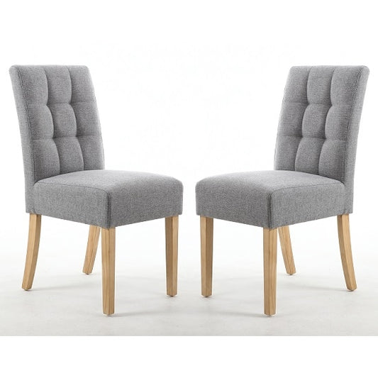 Moseley Silver Grey Fabric Dining Chairs In Pair With Natural Legs