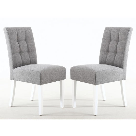 Moseley Silver Grey Fabric Dining Chairs In Pair With White Legs