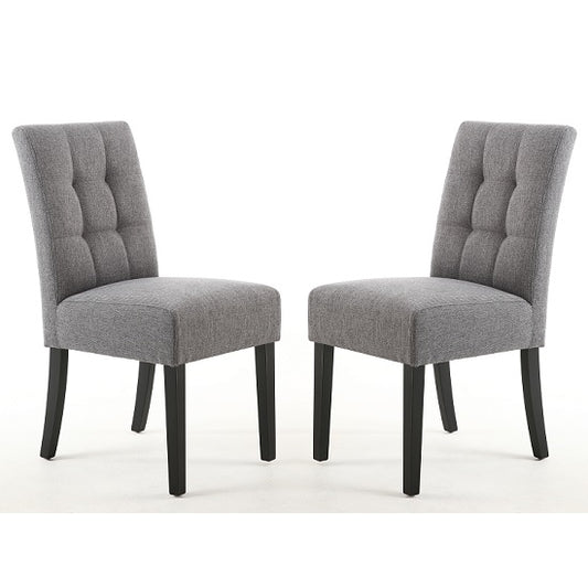 Moseley Steel Grey Fabric Dining Chairs In Pair With Black Legs