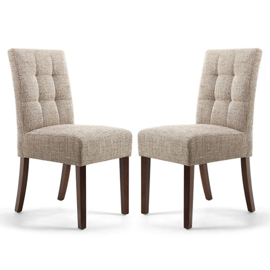 Moseley Oatmeal Tweed Stitched Waffle Dining Chairs In Pair