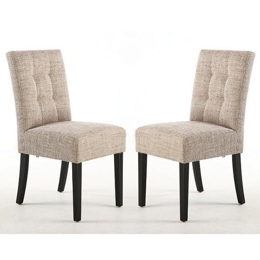 Moseley Tweed Oatmeal Fabric Dining Chairs In Pair With Black Legs