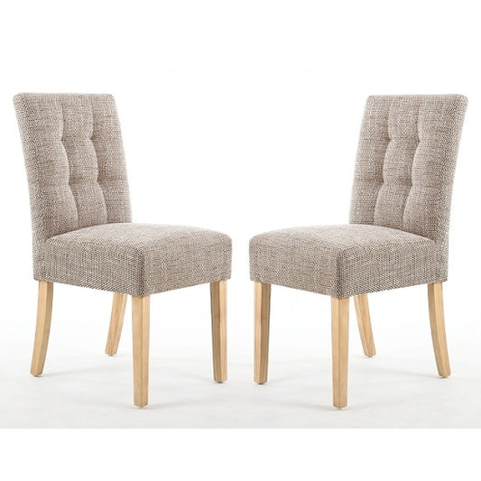 Moseley Tweed Oatmeal Fabric Dining Chairs In Pair With Natural Legs