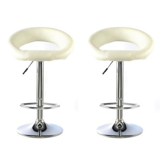 Murry White Faux Leather Bar Stools In Pair With Chrome Base