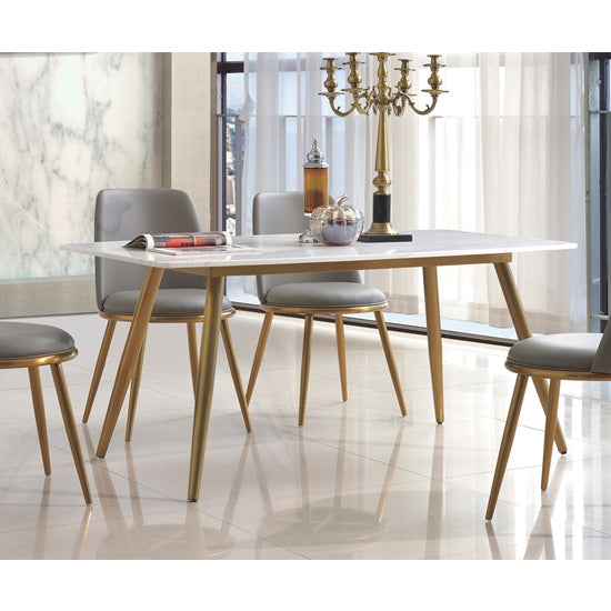 Namibia Marble Dining Table In White With Gold Stainless Steel Legs
