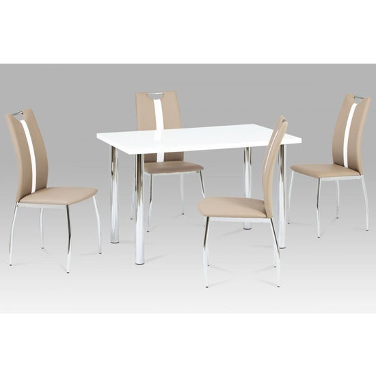 Naomi Wooden Dining Set In White High Gloss With 4 Chairs