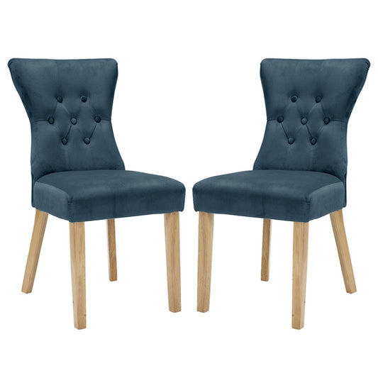 Naples Peacock Fabric Dining Chairs In Pair