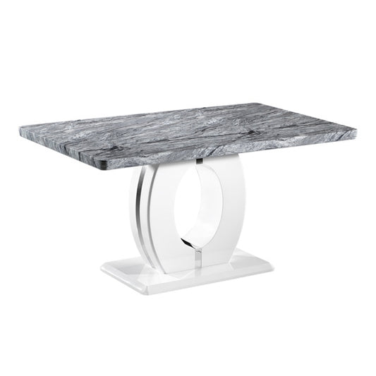 Neptune Medium Marble Effect Top Dining Table In High Gloss Grey And White