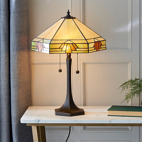Nevada Medium Tiffany Glass Table Lamp In Dark Bronze
