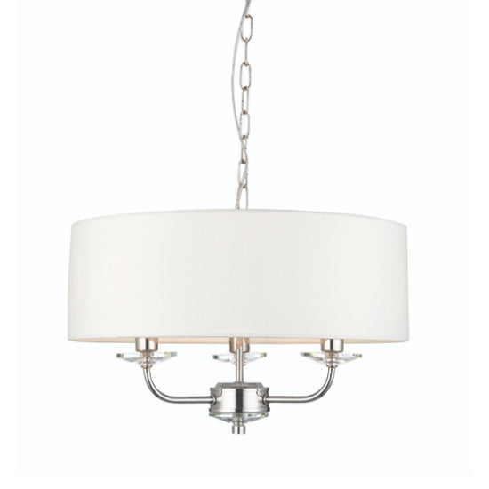 Nixon 3 Lights Vintage White Fabric Ceiling Pendant Light In Bright Nickel