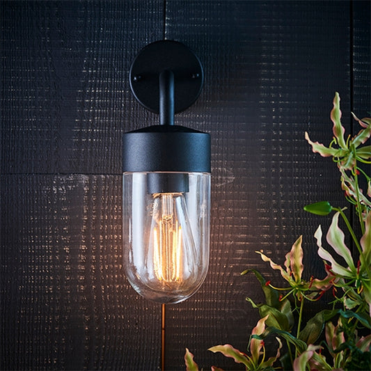 North Clear Glass Wall Light In Textured Matt Black