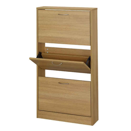 Nova Wooden Shoe Storage Cabinet In Oak With 3 Drawers