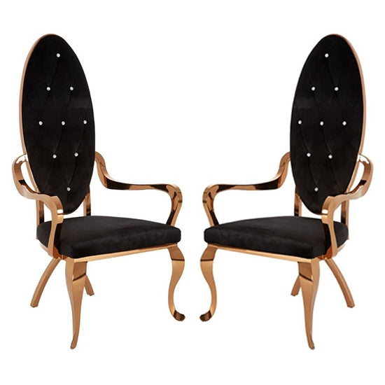 Novara Black Velvet Upholstered Dining Chair With Rose Gold Frame In Pair