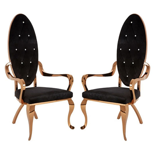 Novara Black Velvet Upholstered Dining Chair With Rose Gold Frame In Pair