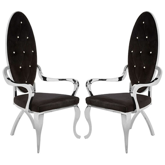 Novara Black Velvet Upholstered Dining Chair With Silver Frame In Pair