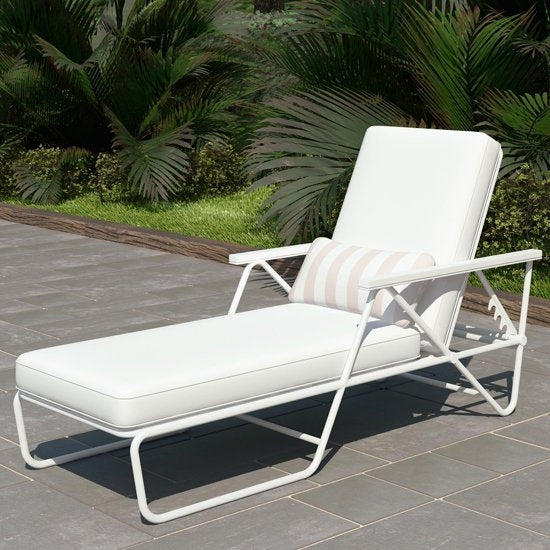 Novogratz Connie Outdoor Chaise Lounge Chair In White With White Cushion