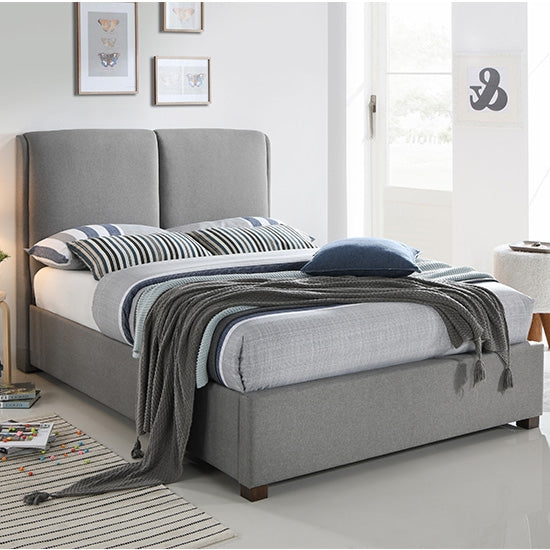 Oakland Fabric Upholstered Double Bed In Light Grey