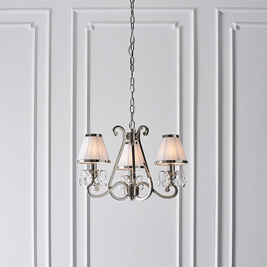 Oksana 3 Lights White Shades Ceiling Pendant Light In Polished Nickel