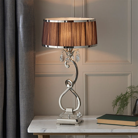 Oksana Medium Chocolate Shade Table Lamp In Polished Nickel
