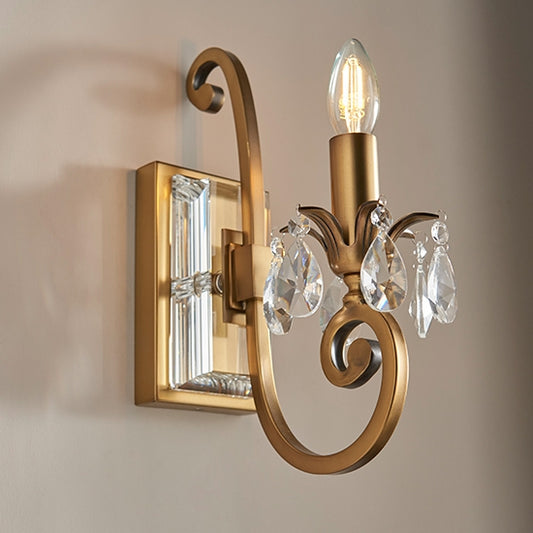 Oksana Single Clear Crystal Wall Light In Antique Brass
