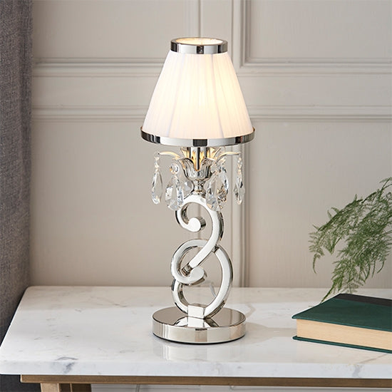 Oksana Small White Shade Table Lamp In Polished Nickel