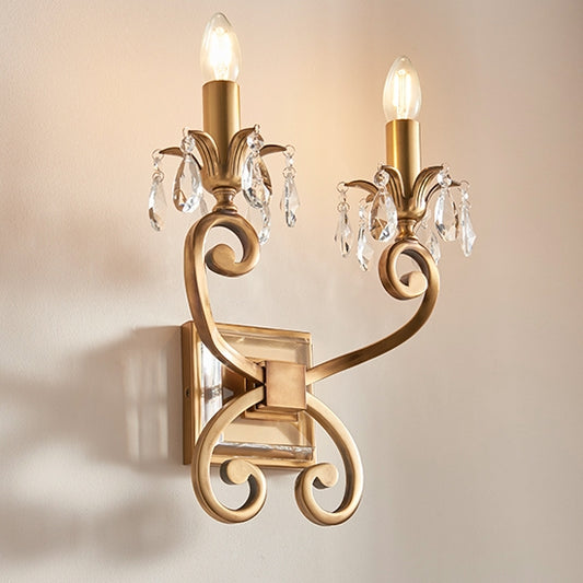 Oksana Twin Clear Crystal Wall Light In Antique Brass