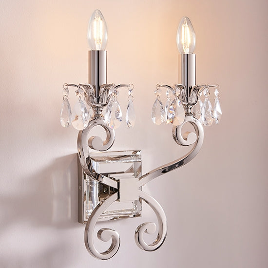 Oksana Twin Clear Crystal Wall Light In Polished Nickel