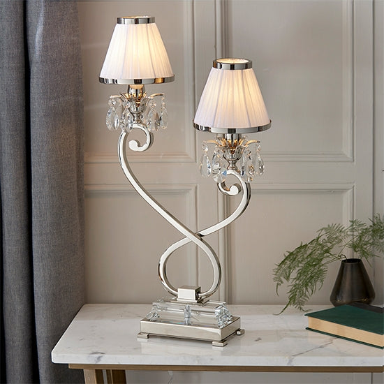 Oksana Twin White Shade Table Lamp In Polished Nickel
