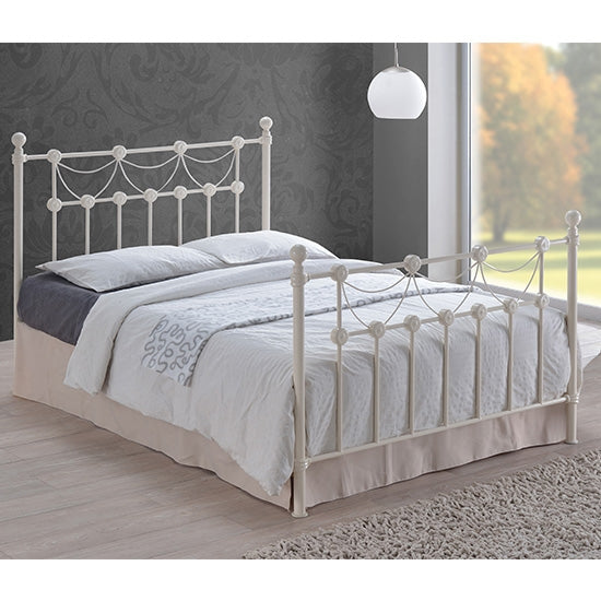 Omero Metal King Size Bed In Ivory
