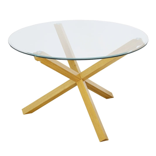 Oporto Glass Top Medium Dining Table With Natural Oak Legs