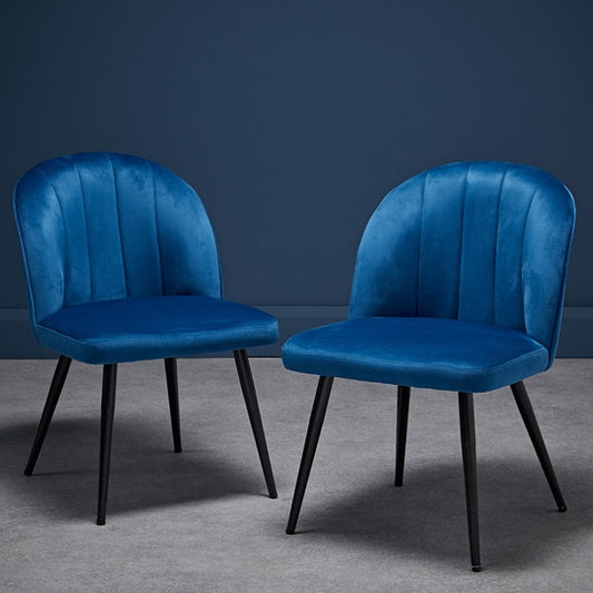 Orla Blue Velvet Upholstered Dining Chairs With Black Legs In Pair