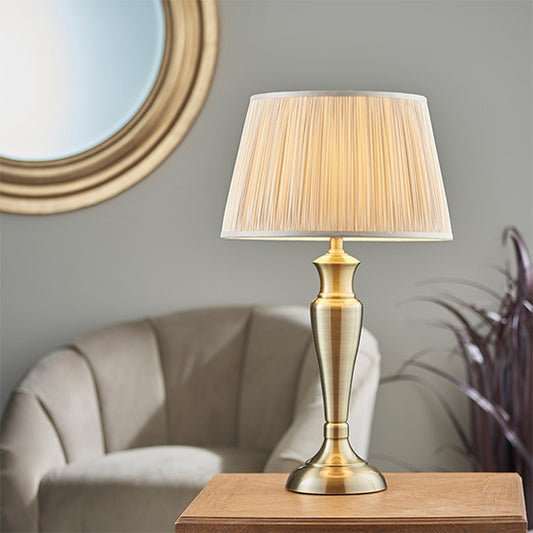 Oslo And Freya Large Oyster Shade Table Lamp In Antique Brass