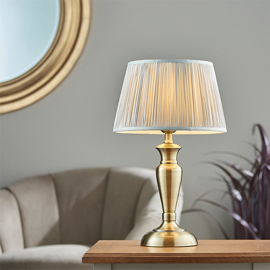 Oslo And Freya Medium Silver Shade Table Lamp In Antique Brass