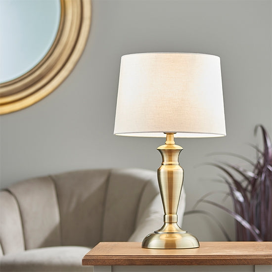 Oslo And Mia Vintage White Shade Table Lamp In Antique Brass