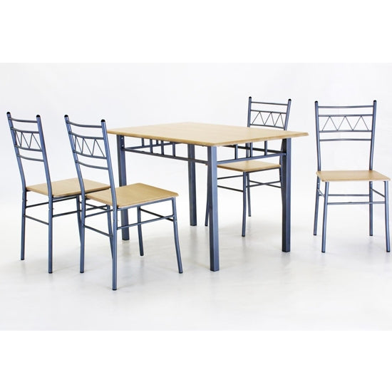 Oslo Rectangular Wooden Dining Set In Silver And Beech With 4 Chairs
