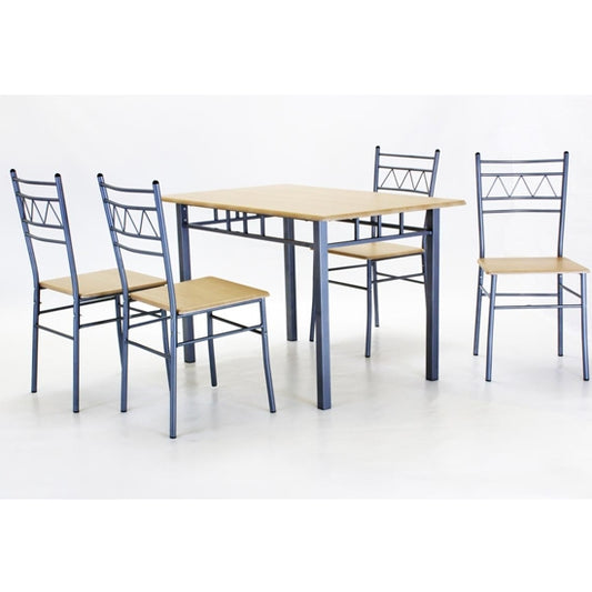 Oslo Rectangular Wooden Dining Set In Silver And Beech With 4 Chairs