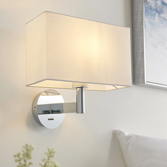 Owen Rectangular White Shade Wall Light In Polished Chrome