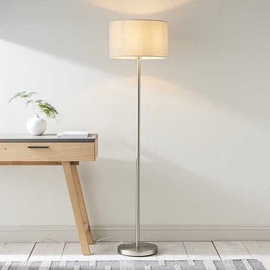 Owen Taupe Cylinder Shade Floor Lamp In Matt Nickel