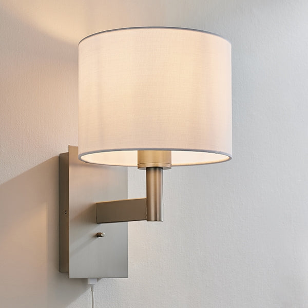 Owen White Cylinder Shade Wall Light With USB In Matt Nickel