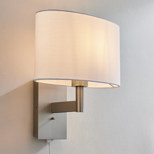 Owen White Ellipse Shade Wall Light With USB In Matt Nickel