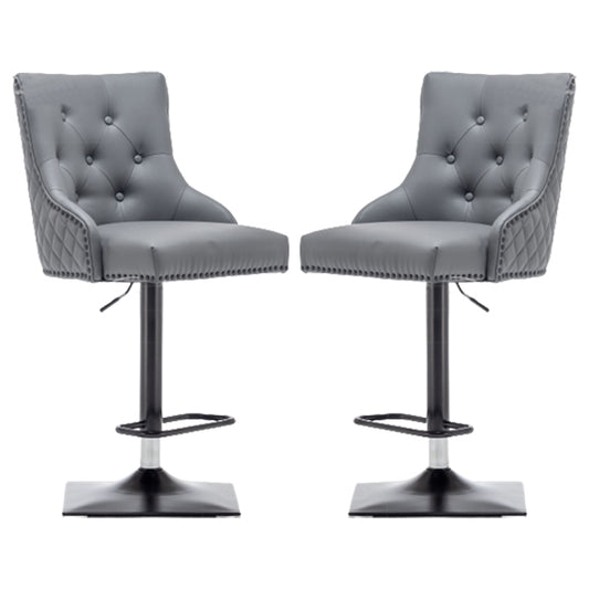 Oxford Lion Knocker Grey Faux Leather Bar Chairs In Pair