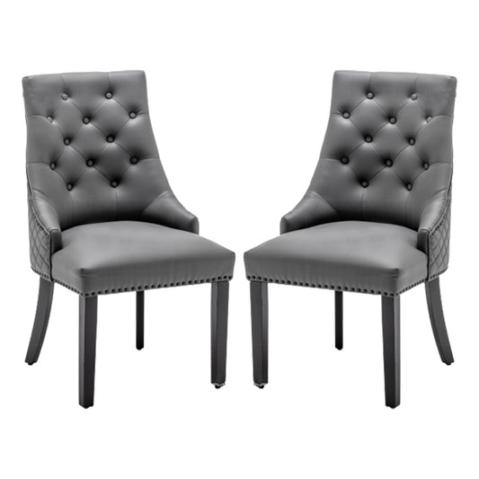 Oxford Lion Knocker Grey Faux Leather Dining Chairs In Pair